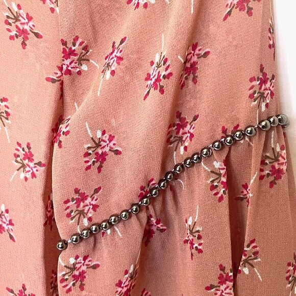 The Kooples Floral Beaded Lace Top Womens Small Pink Bell Sleeve Boho Blouse - Picture 7 of 12